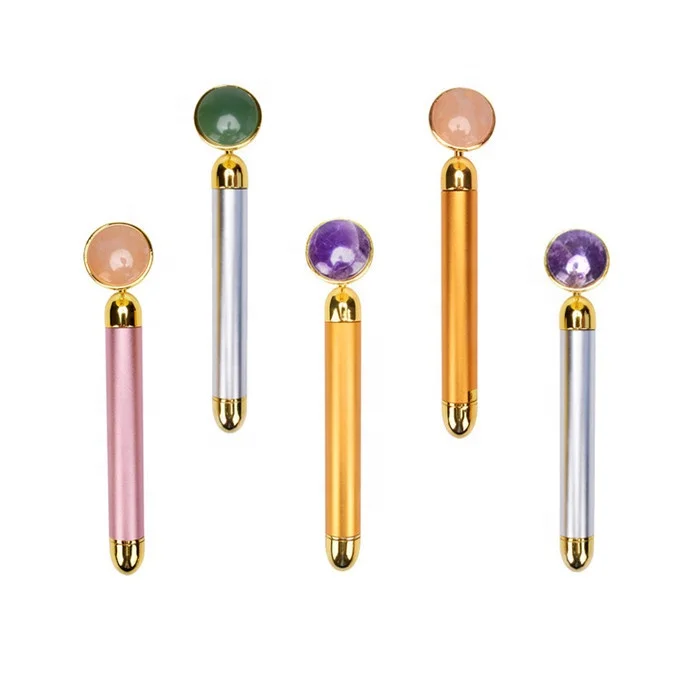 Amazon Hot Sales Face Massage Roller Natural Pink Jade Roller Vibrating Facial Rose Quartz Electric Beauty Bar