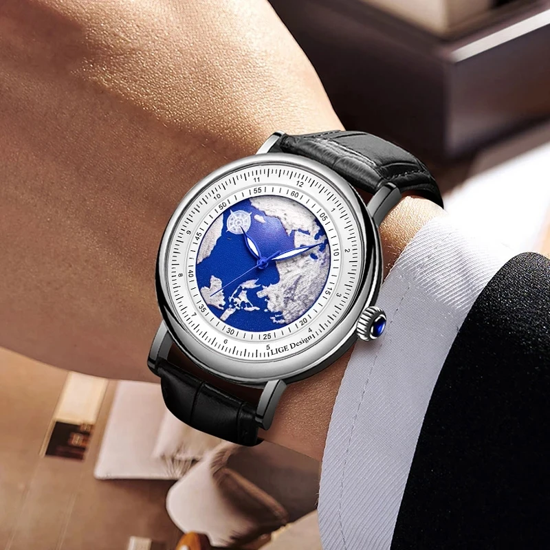 LIGE 8963 Leather Quartz Movt Watch Fashion Men Waterproof Casual Clock Brand Luxury Watches Sport Wristwatches Chronograph