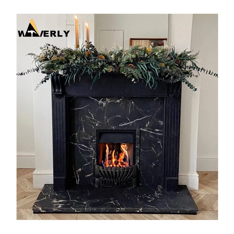 Modern Design Interior Home Decoration Natural Fireplace Mantel Hot Sale Black Marble Fireplace Surround