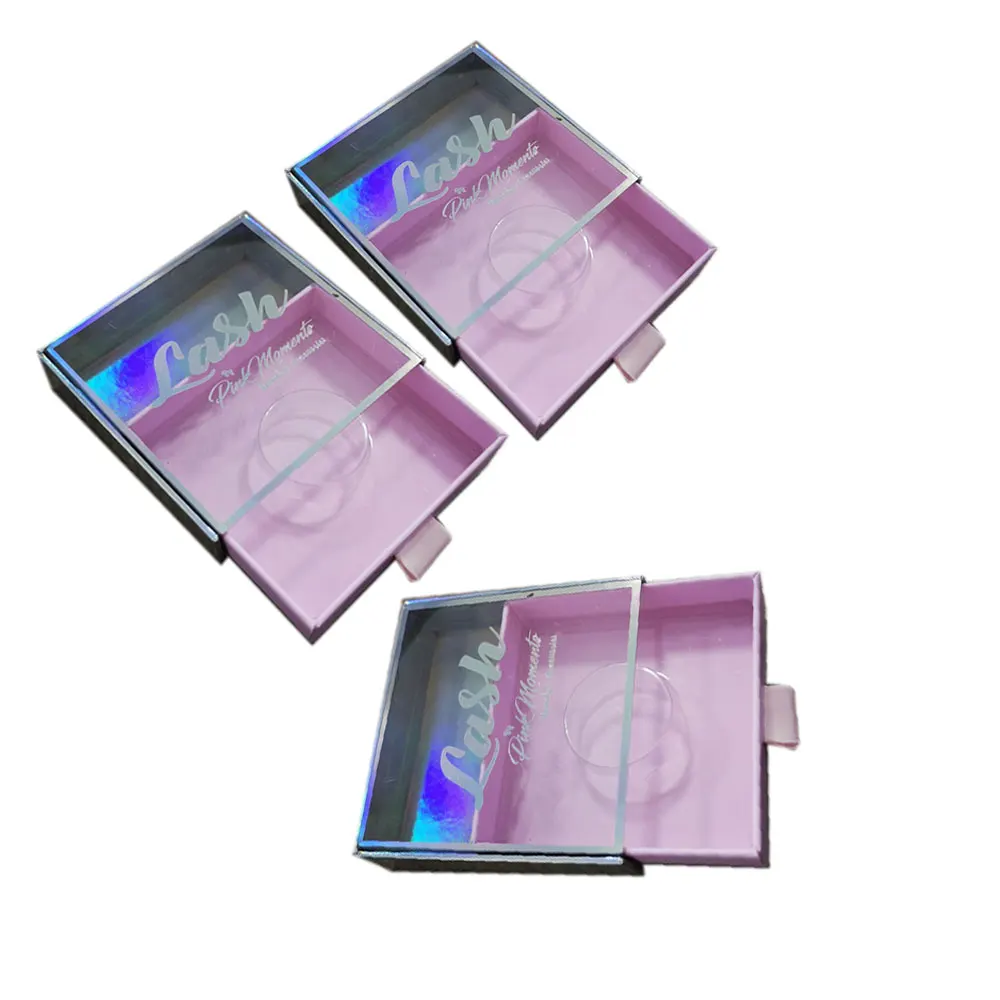 
Customized Personalized Pink Paper Empty Sliding Drawer Eye lash Display Box Packaging 