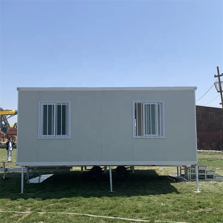 Hot sale prefab 20 40 ft steel frame container caravan cabin house on wheels for europe