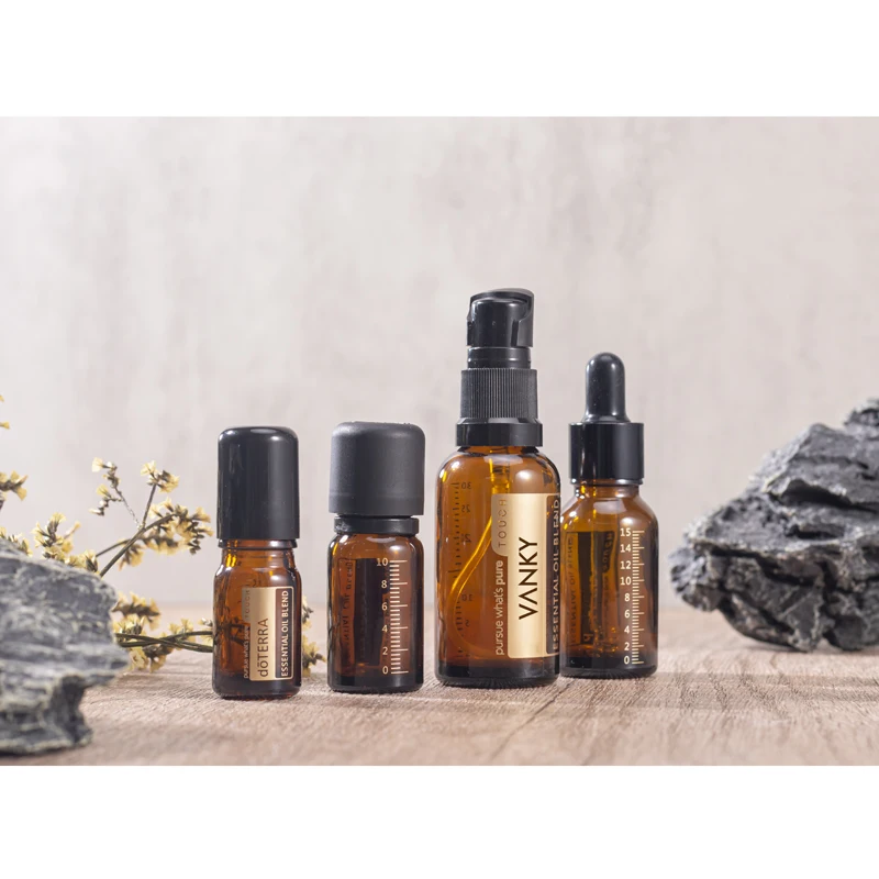 New Design Customized Design Measurement Essential Oil Perfume Roller Bottle Amber 5ml Glass Roll on Bottle with Cap