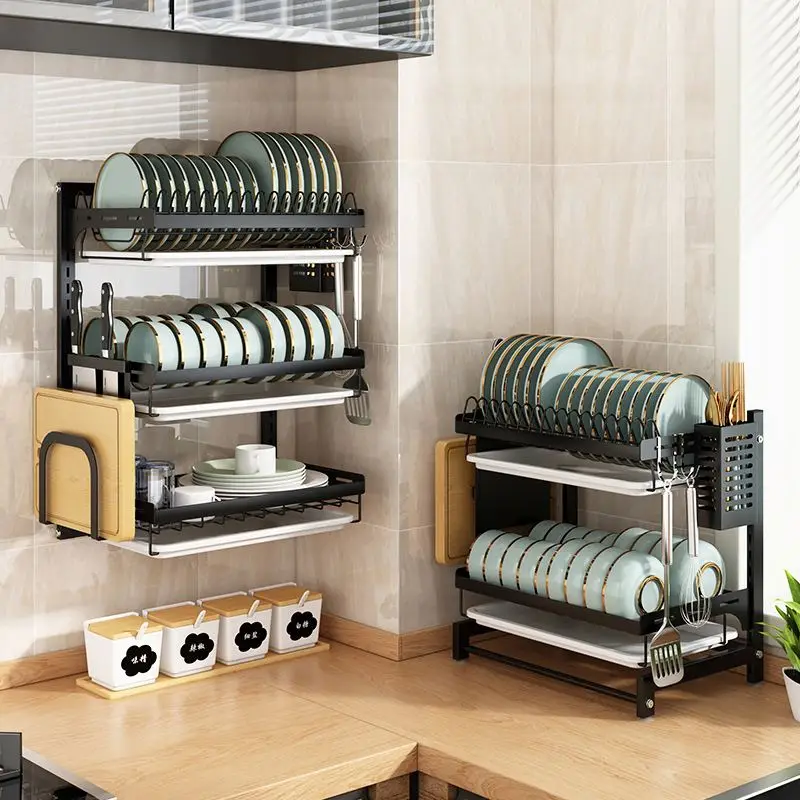 Simple Easy To Use Kitchen Furniture Racks Set, Dish Drainer Drain Board And Utensil Holders