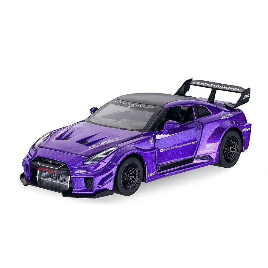 Collect Car Models GT-R 1/32 Diecast Model Car with Four Opening Doors Pull Back Diecast Toy Vehicles