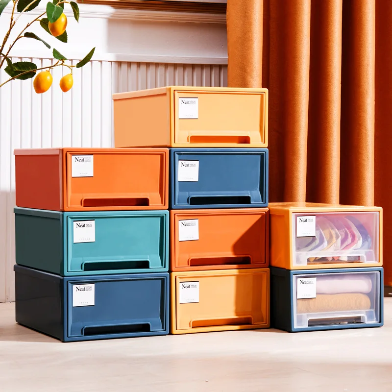 Drawer type underwear drawer plastic transparent Pure household clothes Organizer closet Sundries Sorting Storage box Bins