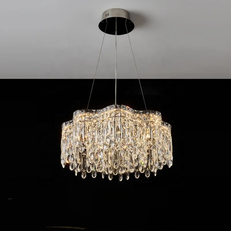 Modern Simple Atmospheric Household Italian Light Luxury Restaurant Master Bedroom Crystal Chandelier LED 12 Metal 1 Piece Clear