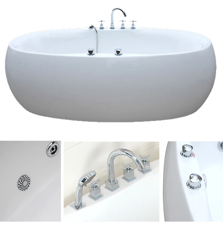 Luxury Free Standing Massage Corner Multi Functional Acrylic Hotel Whirlpool Bathtub Round Adult White Bathroom Bath Tub