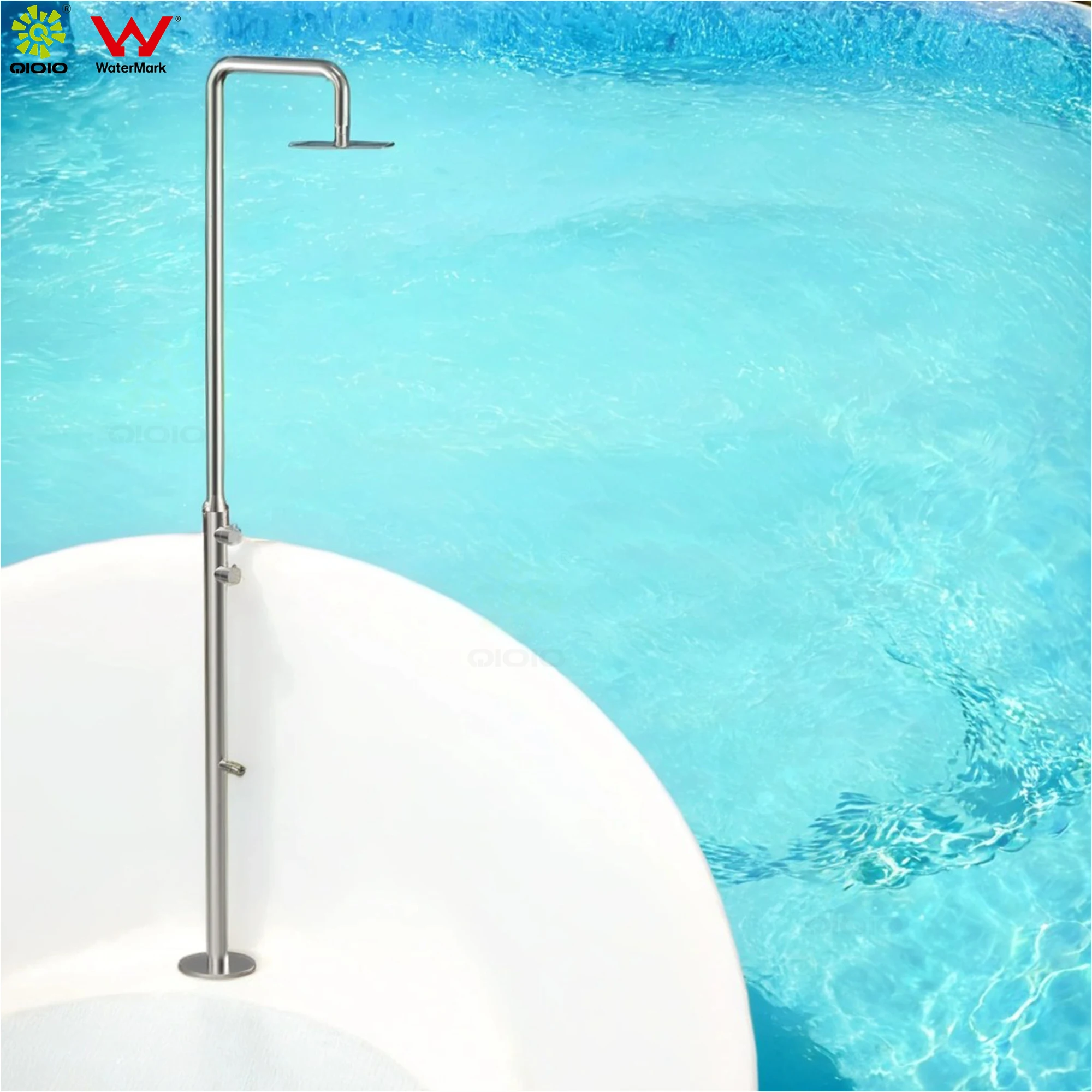 Marine grade 316L  stainless steel watermark outdoor shower set  swimming pool beach  shower mixer with  foot tap