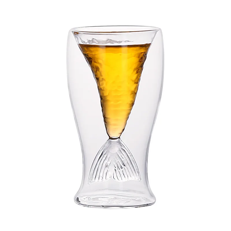 Double Wall Glass Cup Fishtail Cup Shot Glasses Colorful High Borosilicate  Tableware American Style Stock Glass Goblet