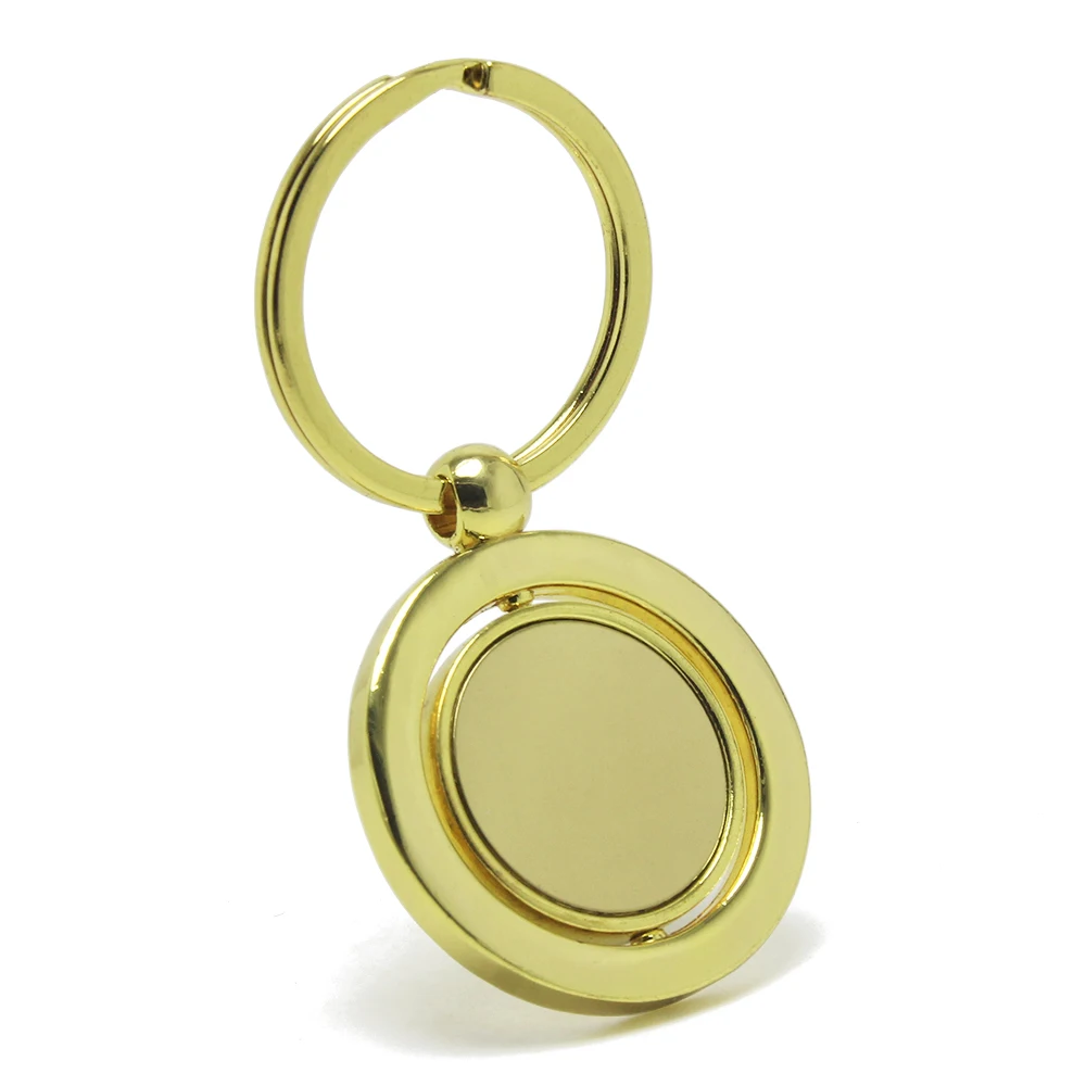 EDC Rotating Metal Tag Key Chain Ring Wholesale DIY Double Side Promotion Spin Rotating Medal Blank Revolve Round Metal Keychain