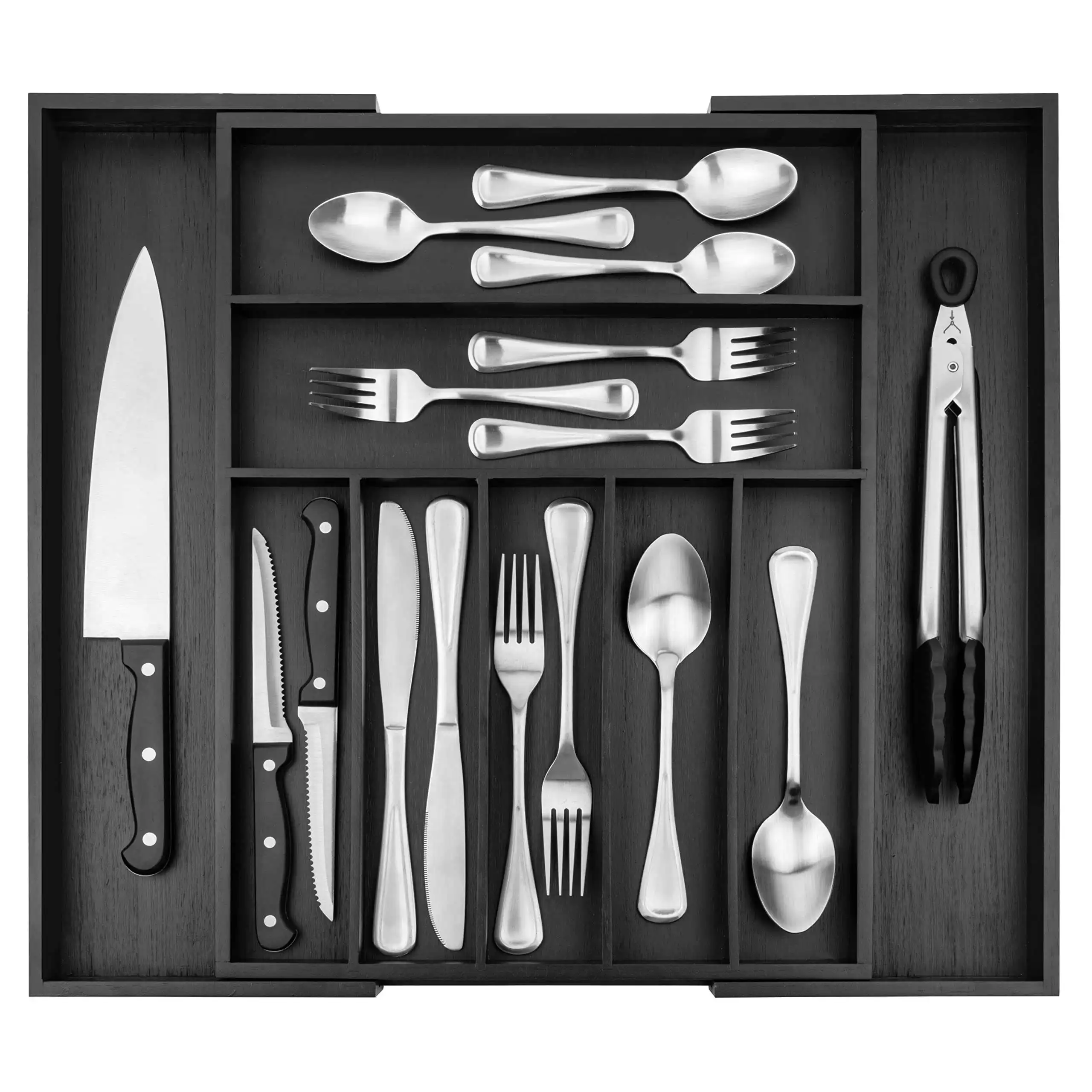 Bamboo Expandable Utensil Cutlery Tray And Drawer Cutlery Organizer For Kitchen Drawers Black
