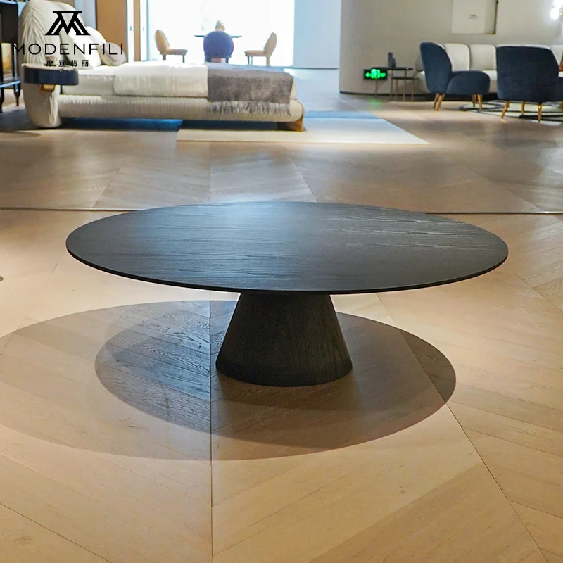 Modenfili Italian style Modern Luxury Wooden Living Room Furniture Round Side Black Coffee Table