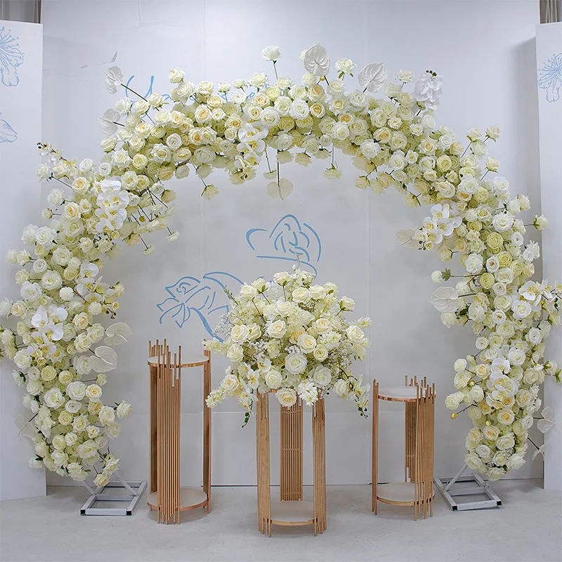 LOW MOQ Rose Row Arch Window Exhibition Hall Layout Artificial Flowers Wedding Arch