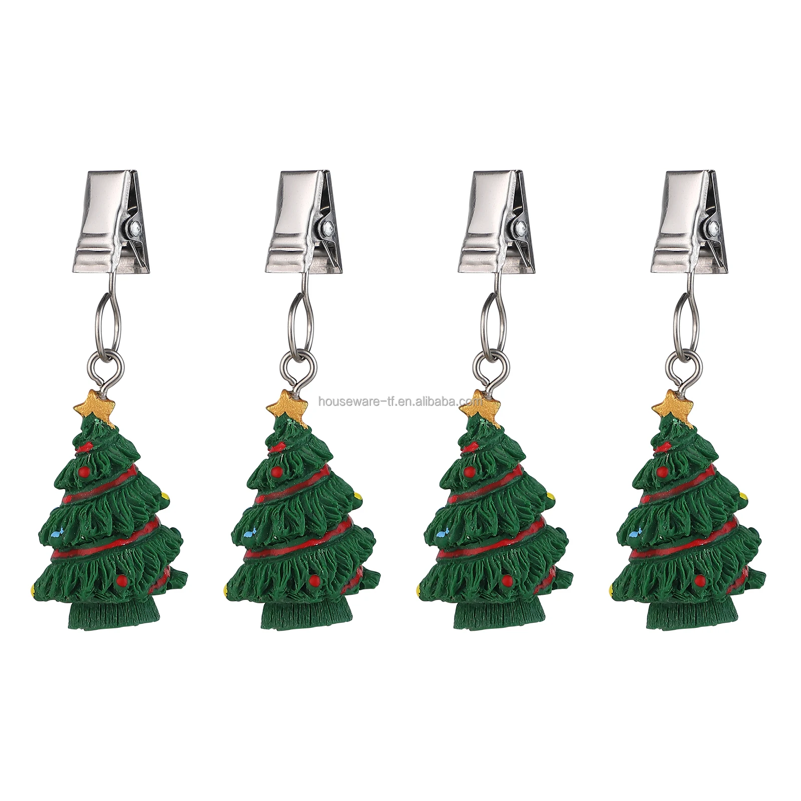 Twofish Home Christmas Trees Shaped Table Cover Clips Set of 4 100% Handicraft Xmas Trees Tablecloth Clips Pack of 4