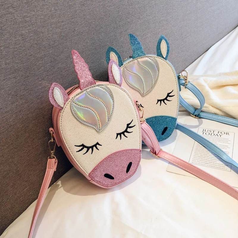 Cute Glitter PU Leather Unicorn Purse Shining Sequin Shoulder Bag Unicorn Sling Bag Mini Cartoon Messenger Bag