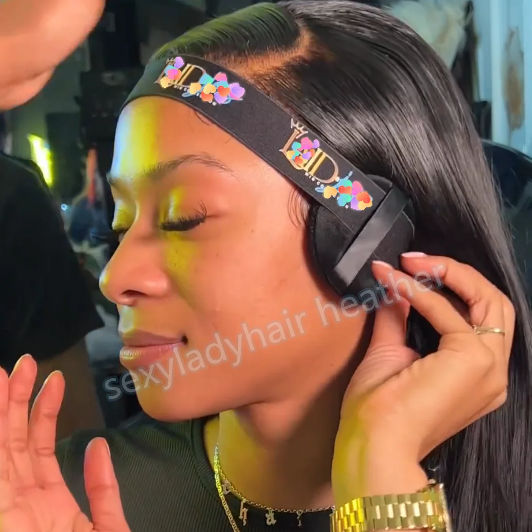 Custom logo edge elastic band wrap control adjustable edge slayer melt band elastic headband band with ear tab