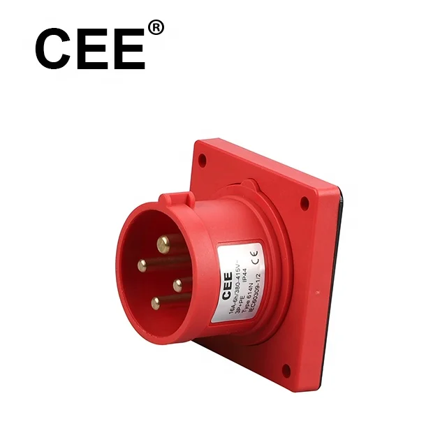 CEE 16A 3P+E 4P 380-415V 6H IP44 3 phase industrial panel mount power plug