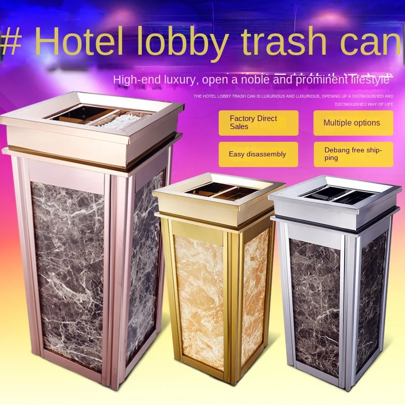 Hotel trash can lobby Vertical hotel corridor Commercial office building elevator entrance large with soot