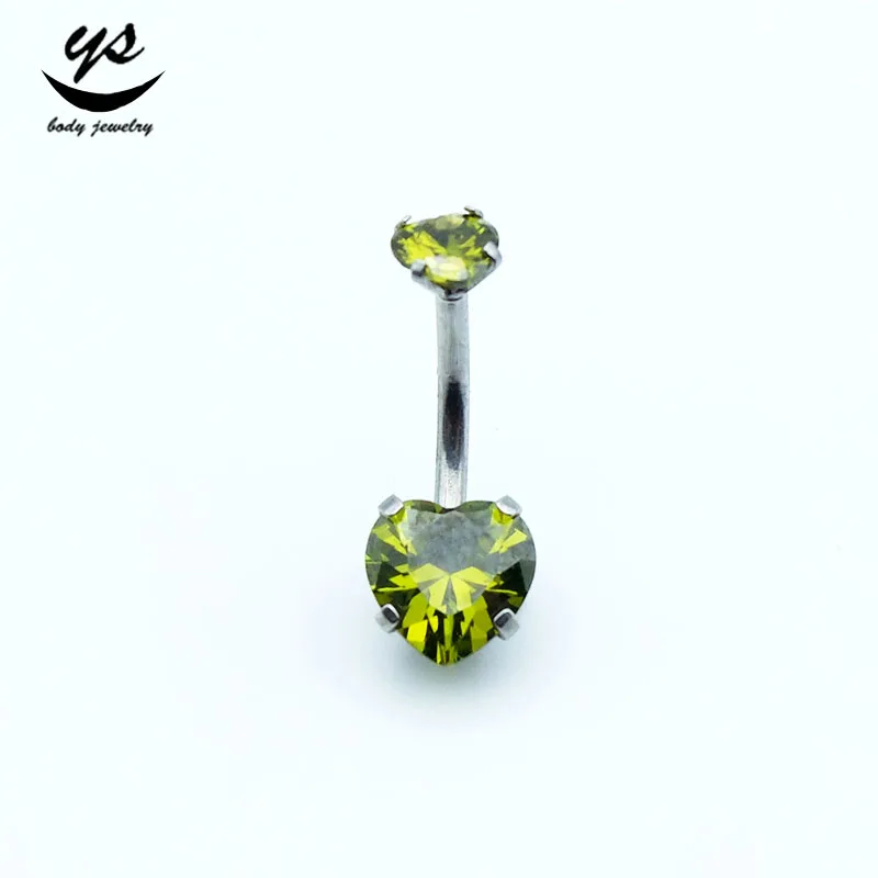 Stainless steel internally thread heart zircon belly rings surgical steel