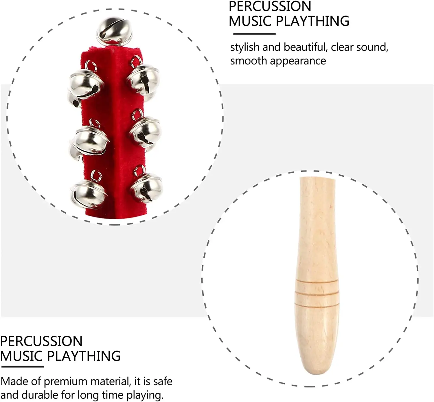 Red Wooden Hand Shake Baby Rattles Toy Wood Jingle Bells Sticks  21 bells Percussion Music Toy