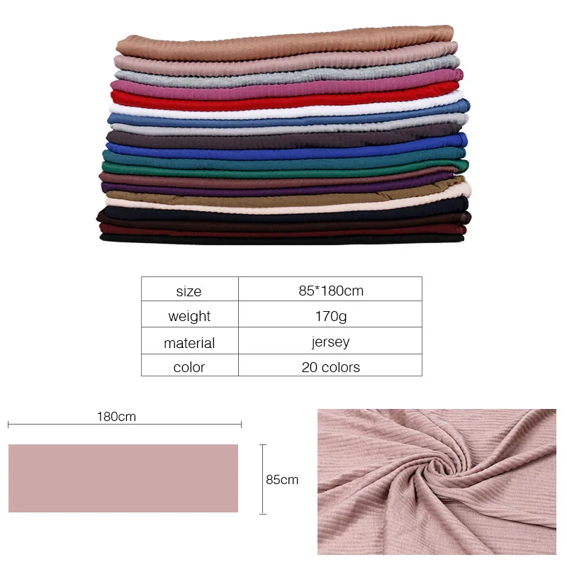 Wholesale Cheap Price Ethnic Jersey Crumpled Women Hijab Scarf Arabic Islamic Prayer Jersey Pleated Scarf