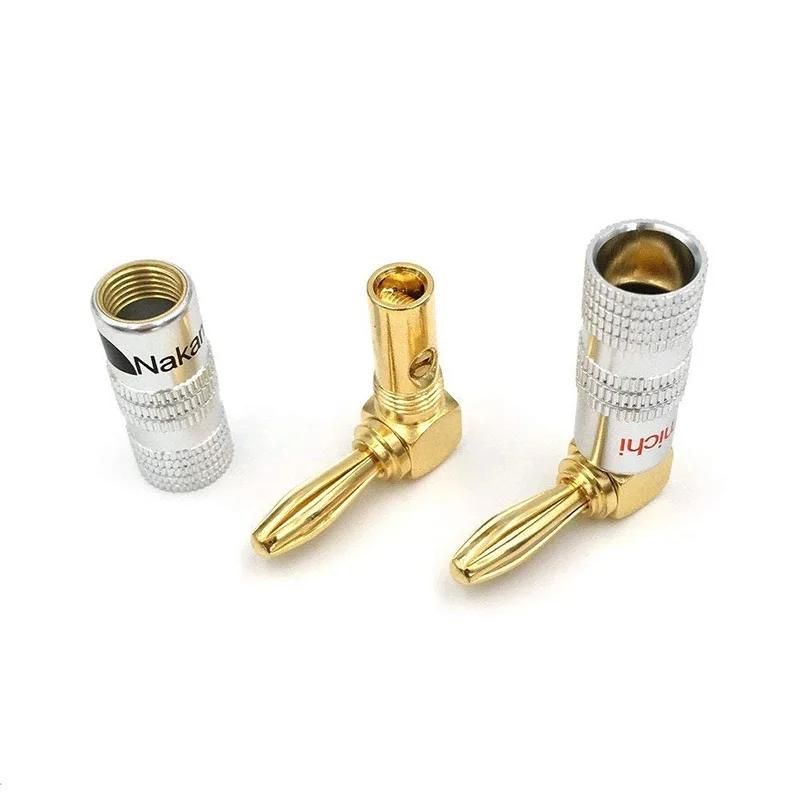 Right Angle 90 Degree Banana Plugs Gold Plated Musical Speaker Wire Cable Connector 4mm For HiFi