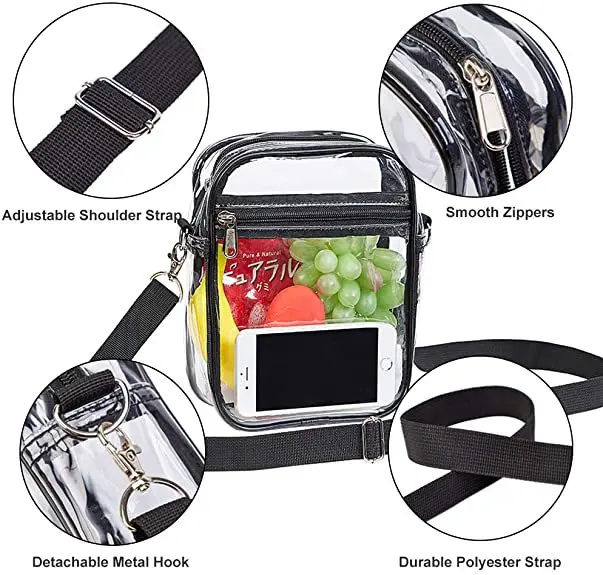 Custom Logo Clear Crossbody Shoulder Bag Purse Clear Bag Stadium Approved with Front Pocket for Concerts Sports Festivals