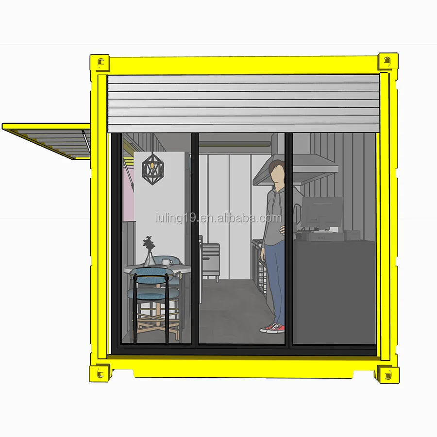 
Yellow 20ft container restaurant /coffee bar food kiosk container/customized restaurant bar counter 