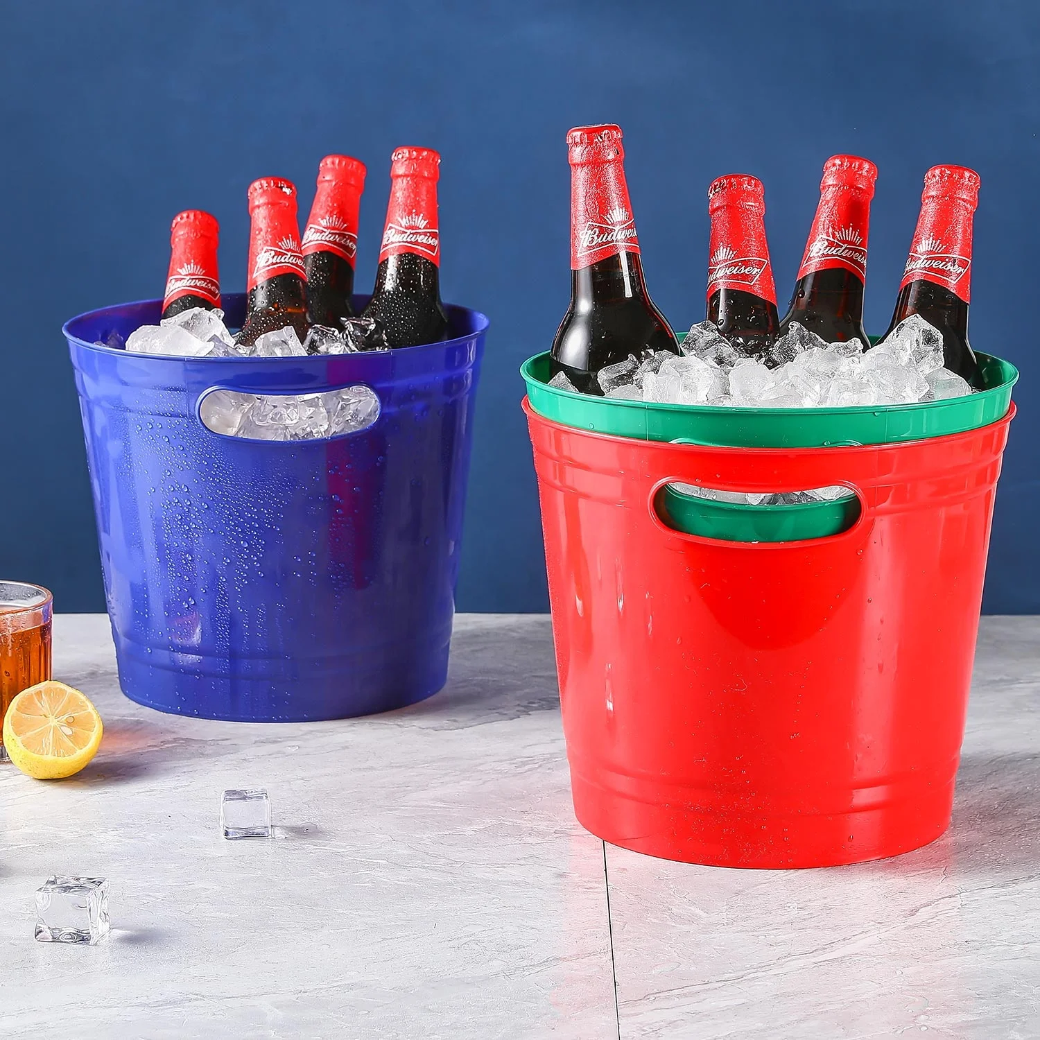 Printed Logo Wine Cooler Beer Bucket With Handle Wine Chiller Champagne Plastic Ice Buckets For Parties