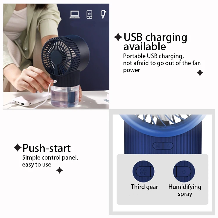 Factory Wholesale Portable Rechargeable Mini Spray Fans Air Cooling and Humidifying Fans