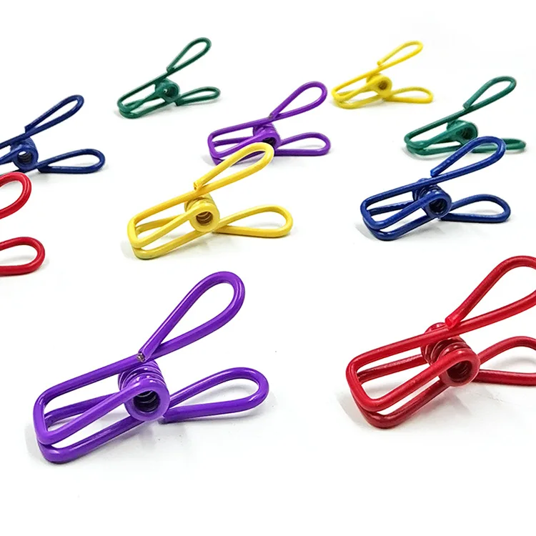 DS4568 Colorful Chip Clips for Food Bag Chips Bag Paper Food Clips Laundry Hanging Clothes Pins PVC-Coated Steel Clip