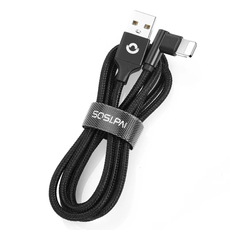 
SOSLPAI 2019 cheap price usb data cable 90 degree design nylon wire for iphone usb cable charger 