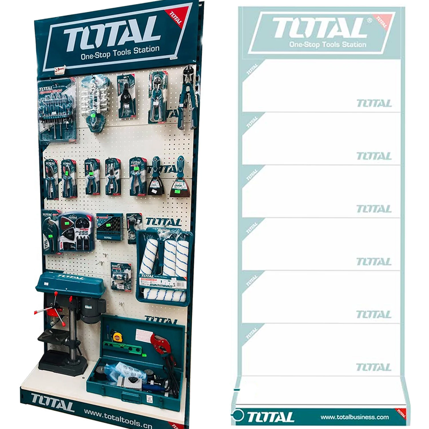 Led Light hardware tool display stand Floor Standing Metal Pegboard Stand Rack for Power Tools