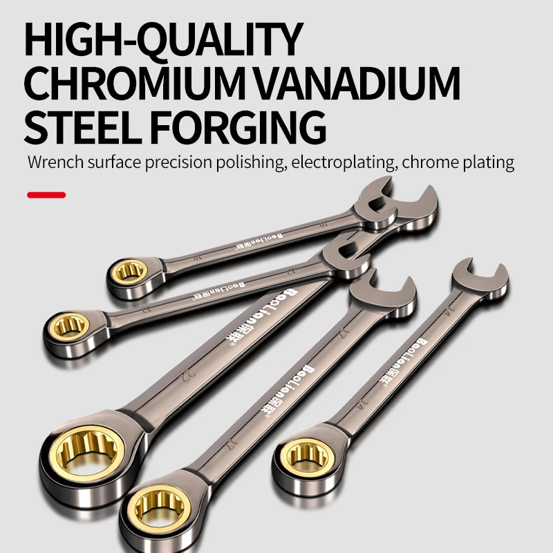 12Pcs 6-19mm Dual Purpose Ratchet Combination Wrench Set with Organizer Rack 72 Tooth Gear Double Use Car Repair Tool