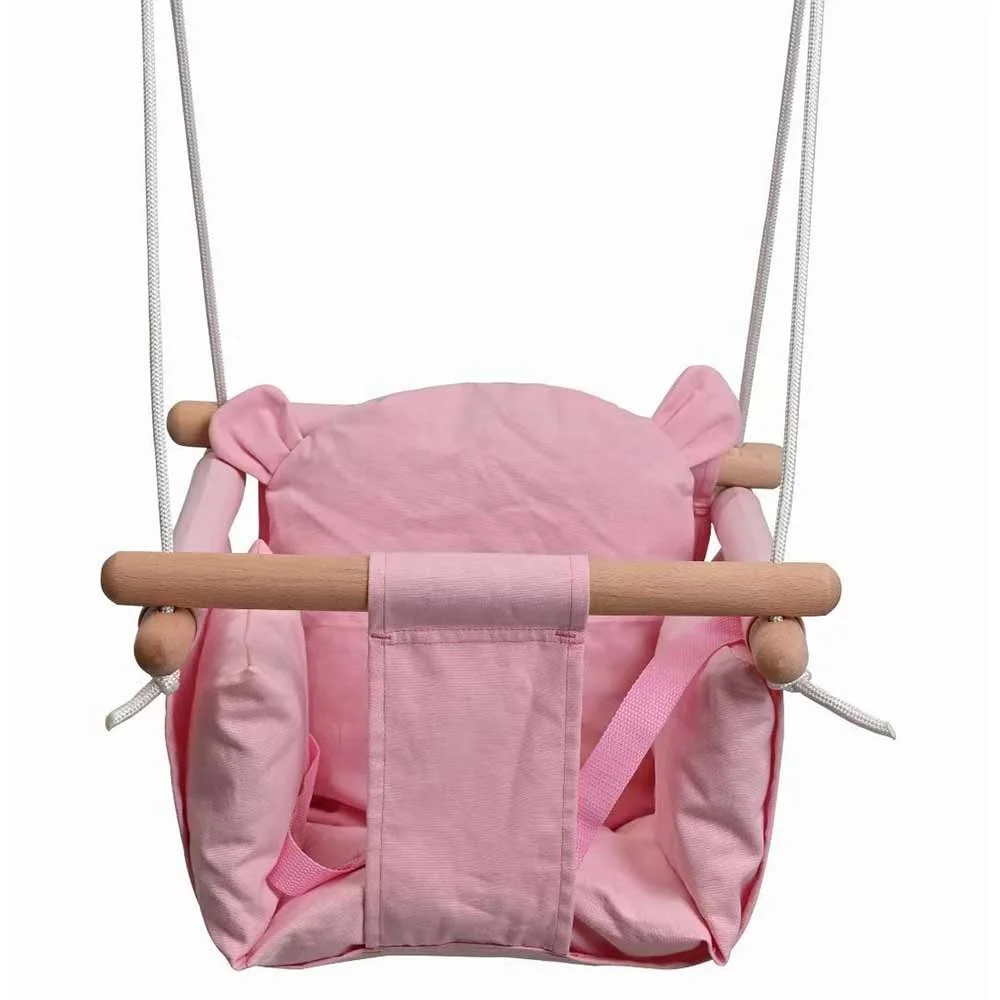 Indoor Outdoor Baby Play Equipment Canvas and Wooden Hanging Toddler Swing Set