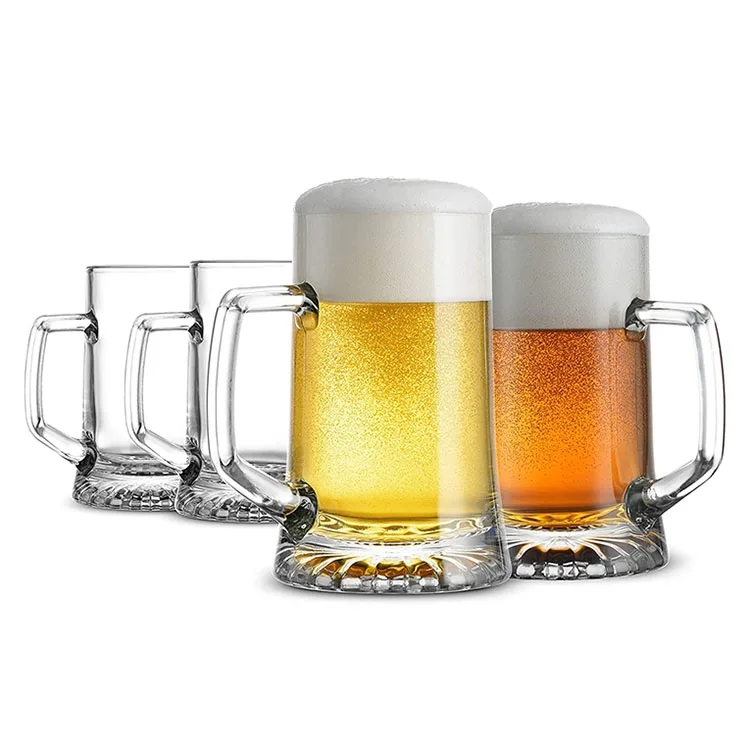 14oz craft glassware custom logo beer glass steins thick bottom tankard glasses mug cup with handle