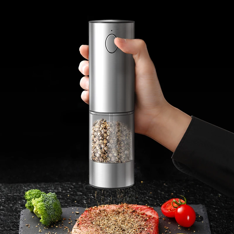 New Arrivals Stainless Steel 95ML Rechargeable Electric Salt and Pepper Spice Grinder Mills Set with Storage Base