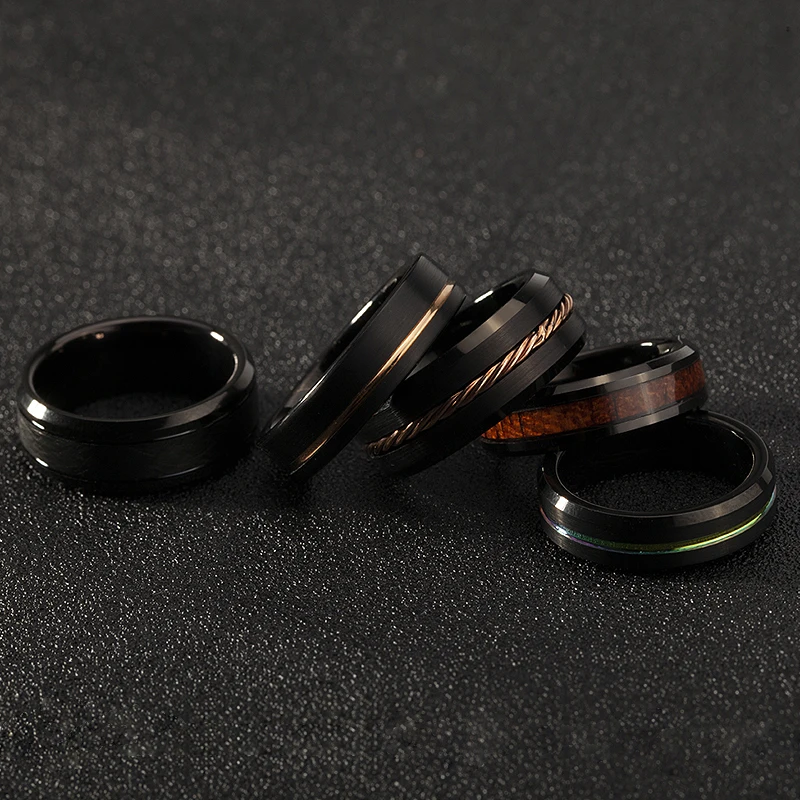 Customize 8mm Damascus Men Finger Ring Inlay Whiskey Tungsten Ring For Wedding