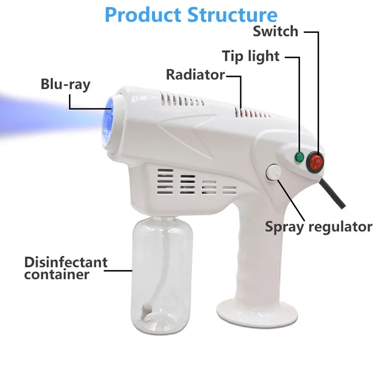 
Ultra Capacity Electric Portable Blu Ray Macro Spray Beauty Anion Blue Nano Steam Gun For Hair Heatment With Anti-skid Handle 