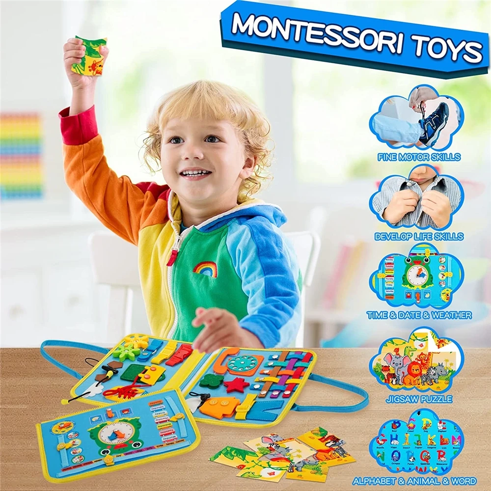 Hot selling Busy 1 2 3 4 Year Old, Sensory Activity Board Learning Toys, Travel Toys for Toddlers 1-3, Montessori Toy
