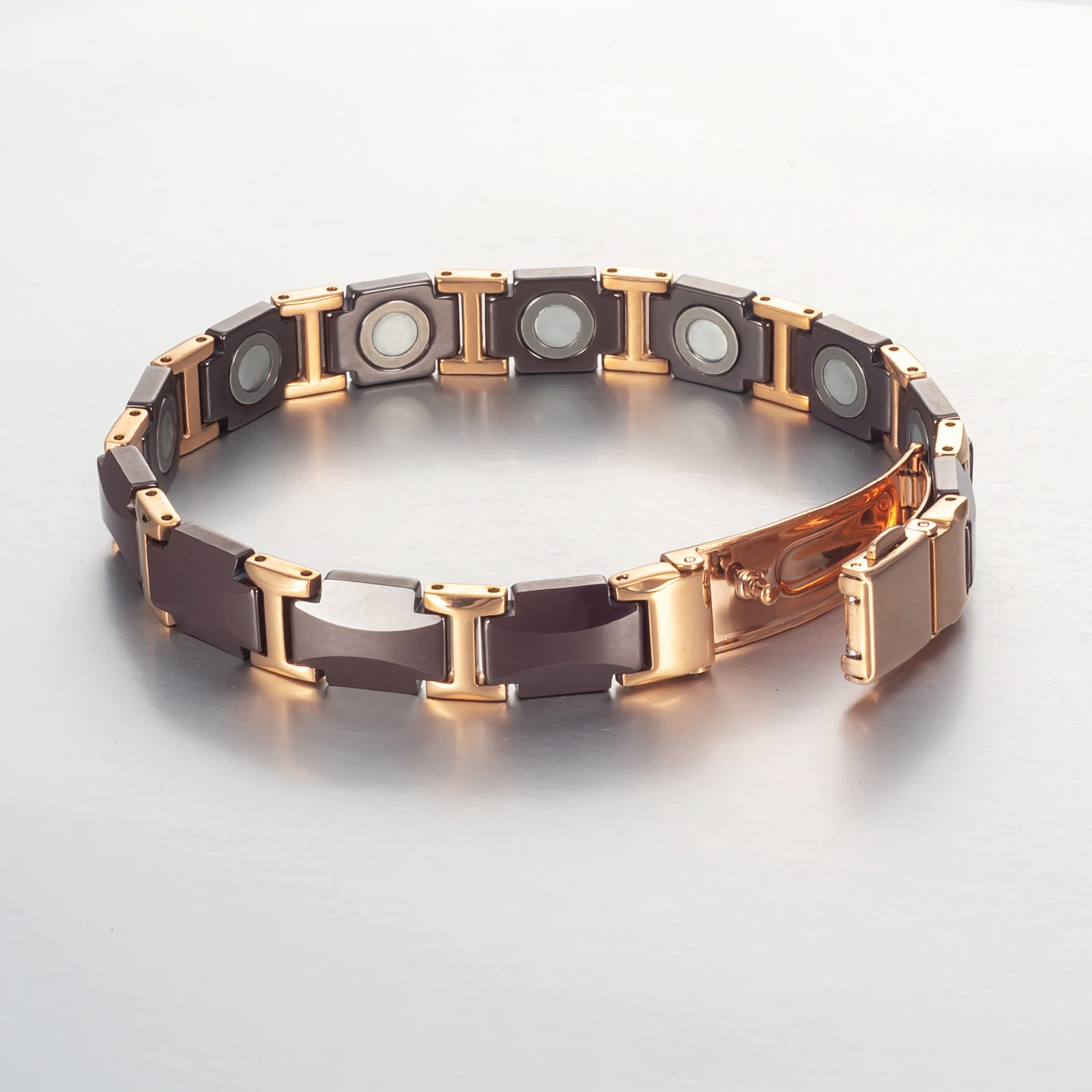 Energinox Rose Gold magnetic ionic health germanium black fashion X power energy bracelet