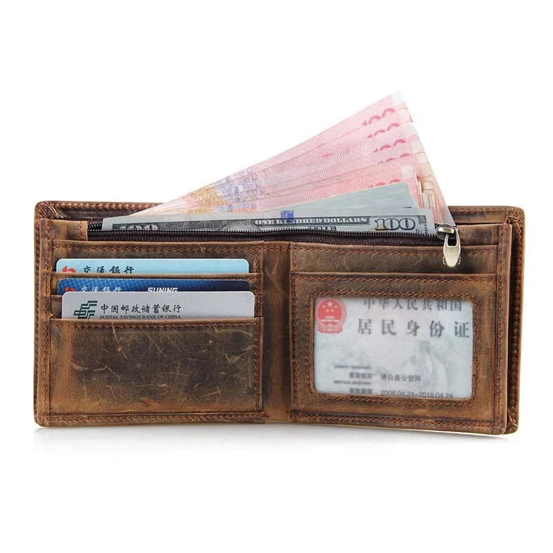 Genuine Leather Bifold Wallet with ID Window Credit Card Pockets Holder Vintage Leather Passcase Wallet for Men