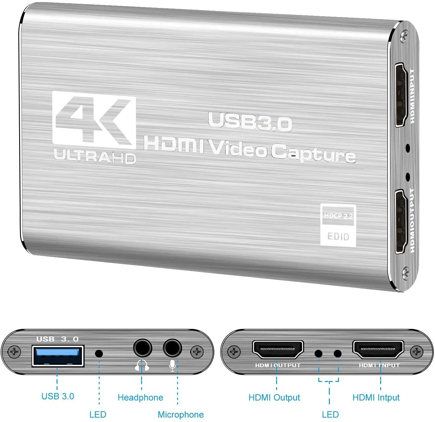 New 4K Audio Video Capture Card Full HD 1080P USB 3.0 HDMI Video Capture Device for Game Recording Live Streaming Broadcasting