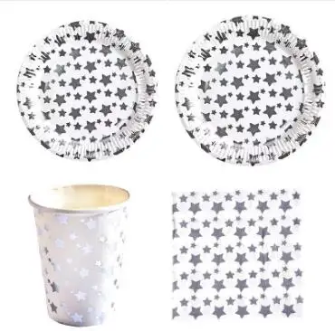 New Arrival 40pcs Gold Star Plates Napkins Cups Tableware Sets Disposable Party Tableware Party Birthday Supplies