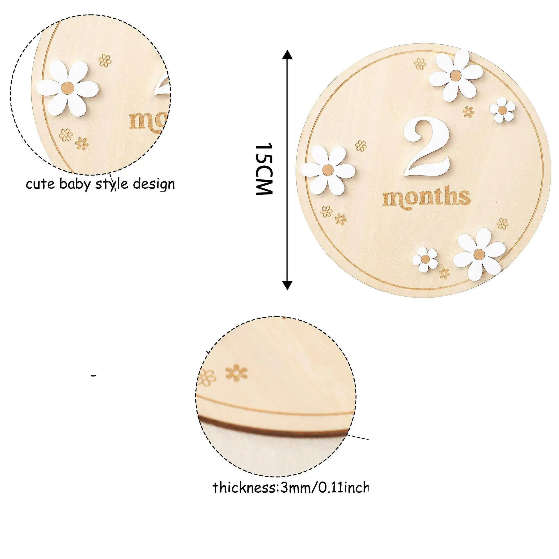 Wooden Daisy Flower Arched Milestone Cards Monthly Milestone Markers Interchangeable Milestone Card Photo Prop