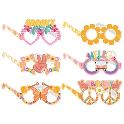 6 Pcs Groovy Retro Hippie Theme Paper Glasses Groovy Party Decorations Groovy Hippie Glasses For Girls Birthday Party Supplies