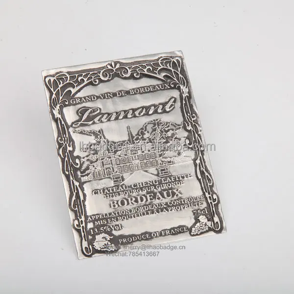 heart shaped metal wine labels,perfume brand sticker,antique adhesive metal logo tag