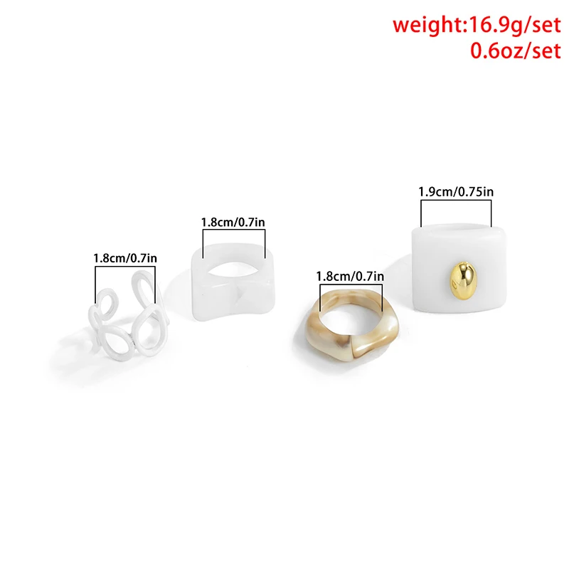2023 Fashion Irregular Resin Finger Rings Set Multi Chunky Wide Resin Acrylic Rings for Women