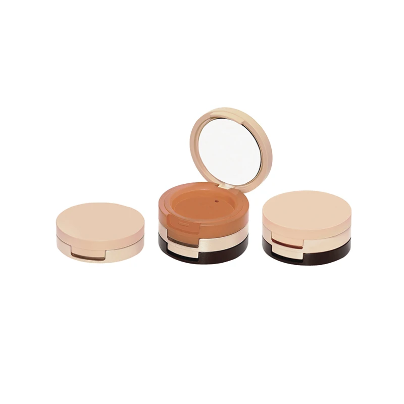 Shantou factory manufacturer 3 dual layers eyeshadow cosmetic case 3 in 1 stack compact with mirror