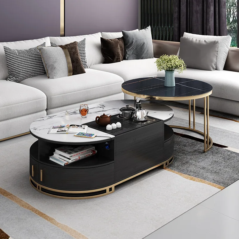 C03A new electric lifting rock board telescopic TV cabinet combination set, light luxury and simple style coffee table